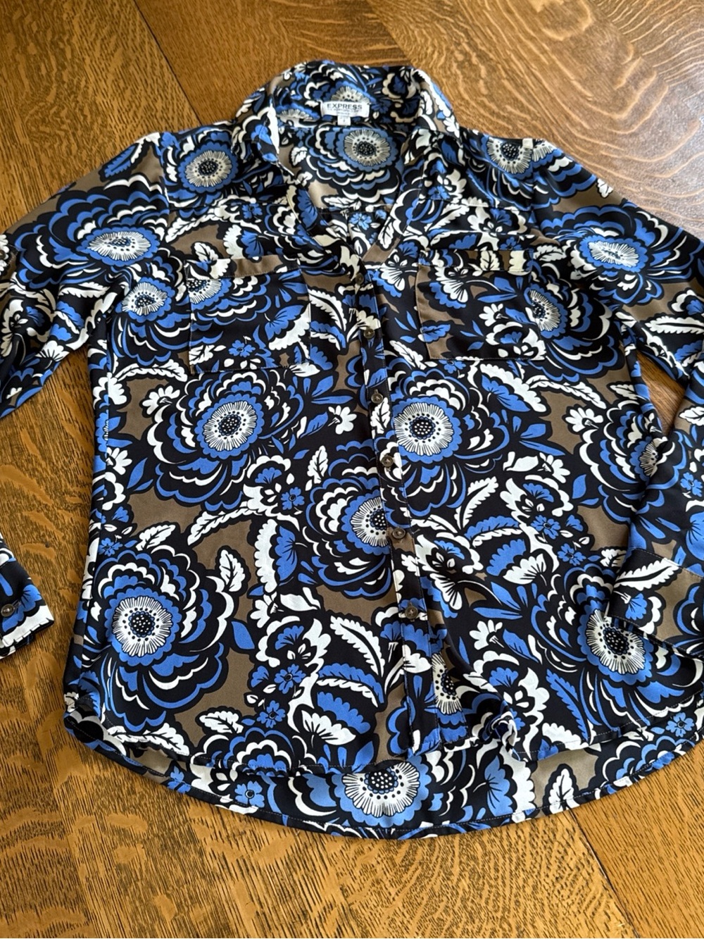 Express Floral Portofino Shirt in Blue, Black and White